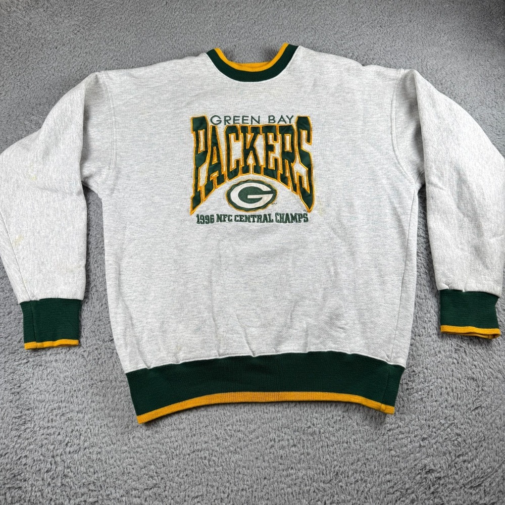 Vintage Green Bay Packers 1996 NFC Central Champs Mens L Gray Sweatshirt VTG 90s